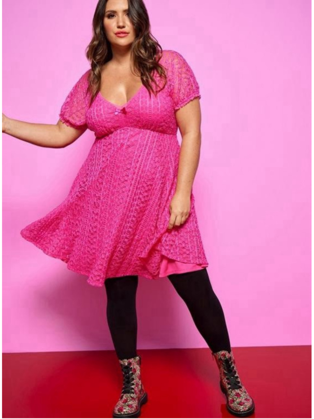 Torrid Betsey Johnson Pink Fit & Flare Puff Sleeve Party Mini Dress Sz 2 (18) 2X